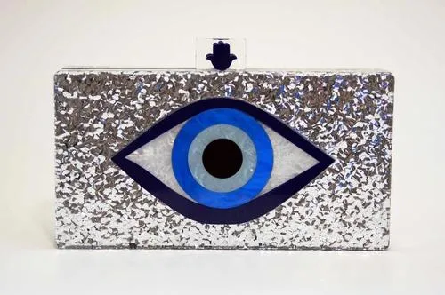 Silver Glitter Evil Eye Clutch