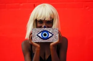 Silver Glitter Evil Eye Clutch