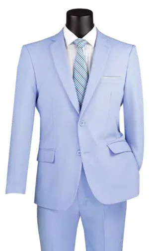 Slim Fit 2 Piece 2 Button Business Suit (Light Blue) S-2PP