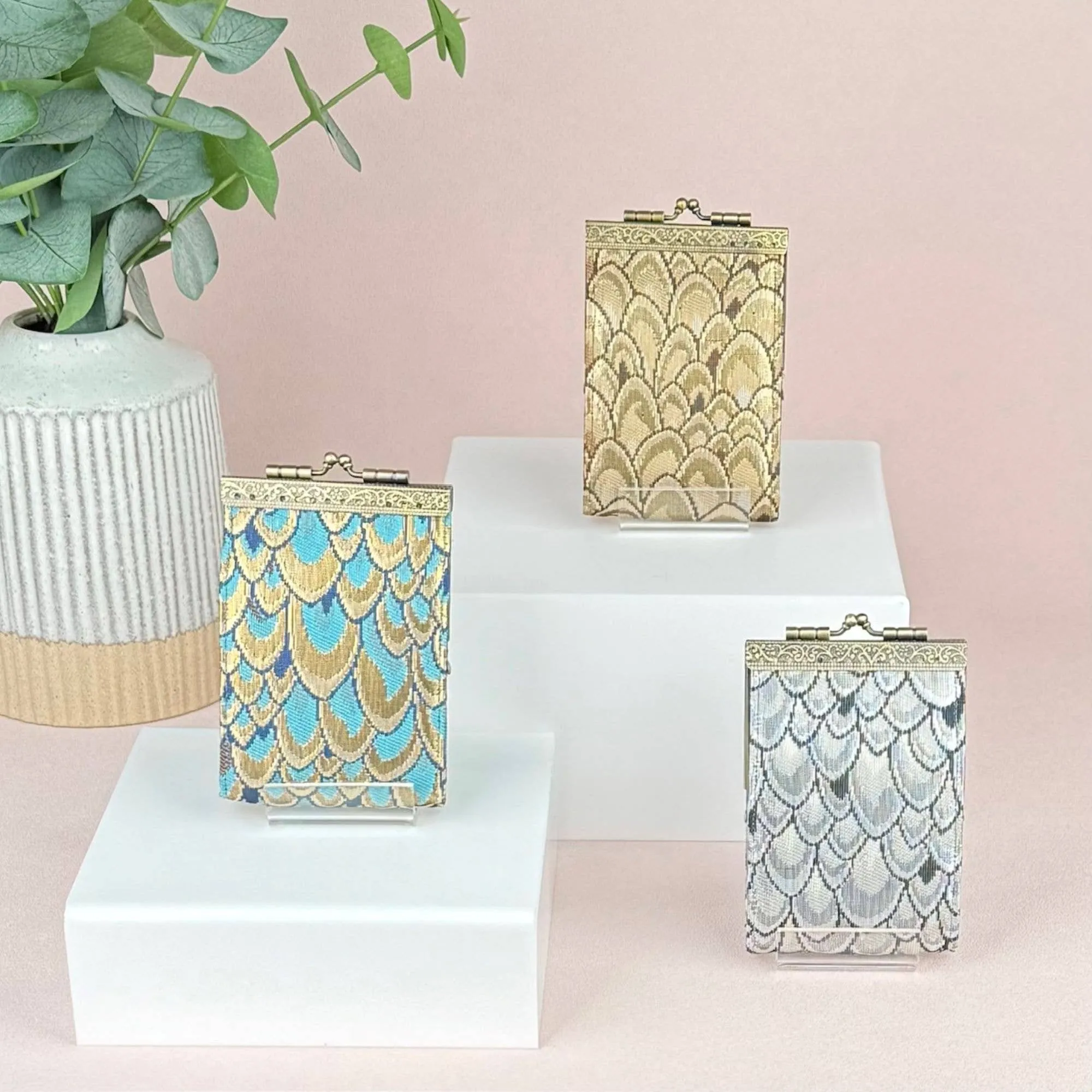 Small Feather Brocade, Card Holders with RFID Protection: Gold & Grown