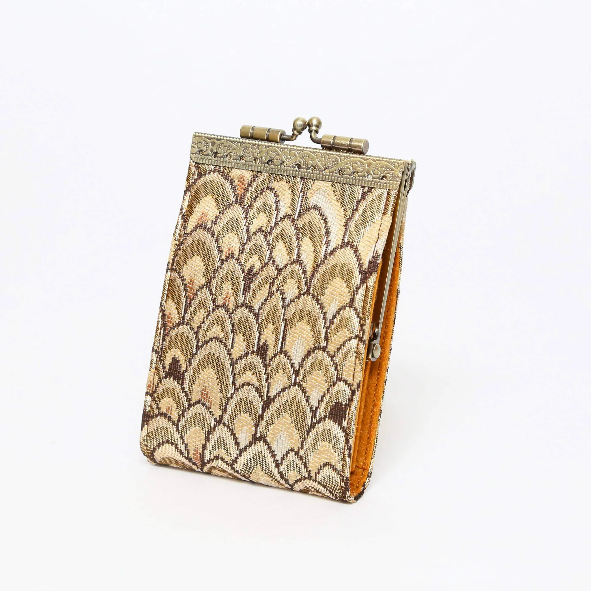 Small Feather Brocade, Card Holders with RFID Protection: Gold & Grown