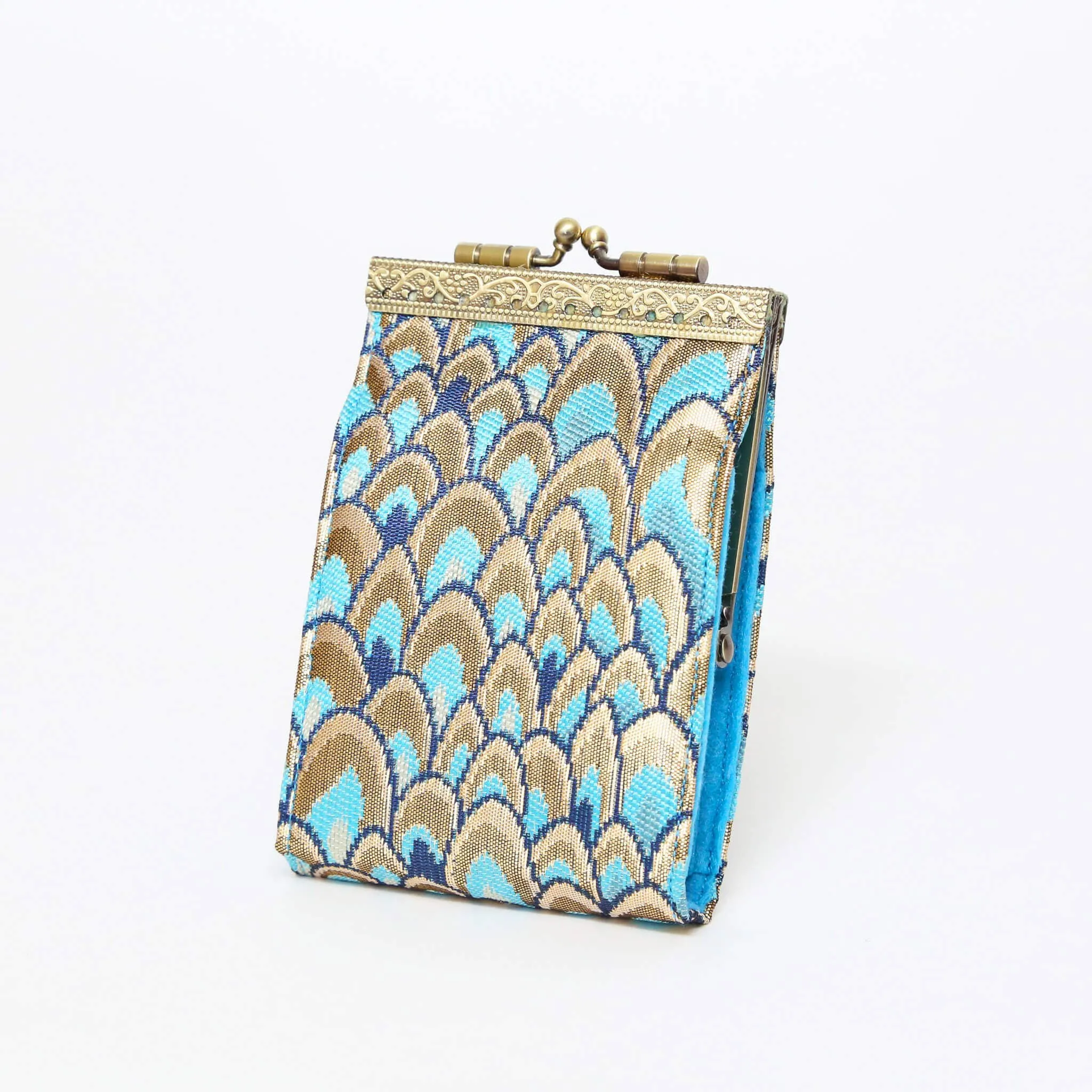 Small Feather Brocade, Card Holders with RFID Protection: Gold & Grown
