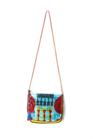 Turquoise Silk and Velvet Ikat Bag