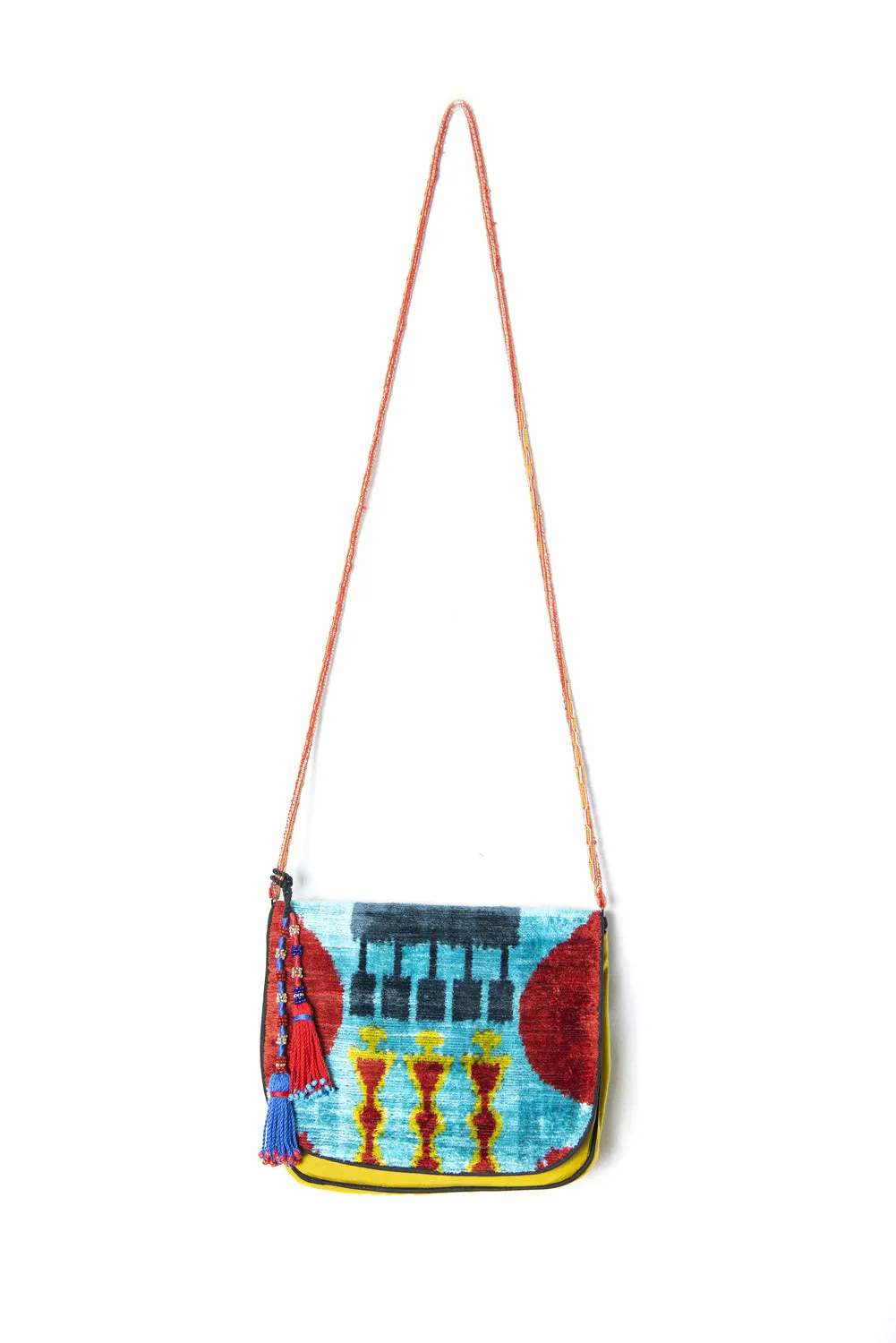 Turquoise Silk and Velvet Ikat Bag