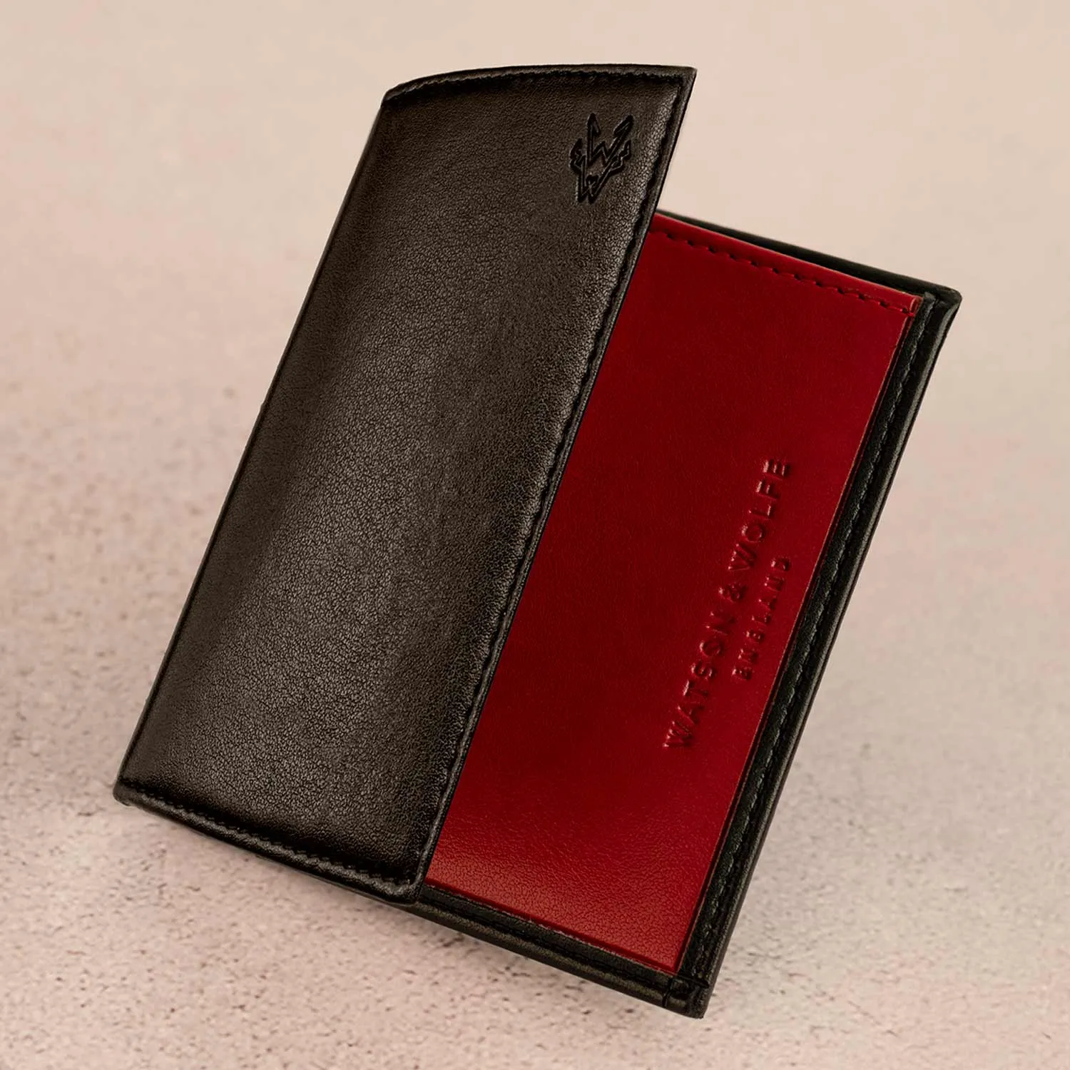 Vegan Leather RFID Protective Card Wallet With Notes Pocket | Black & Red