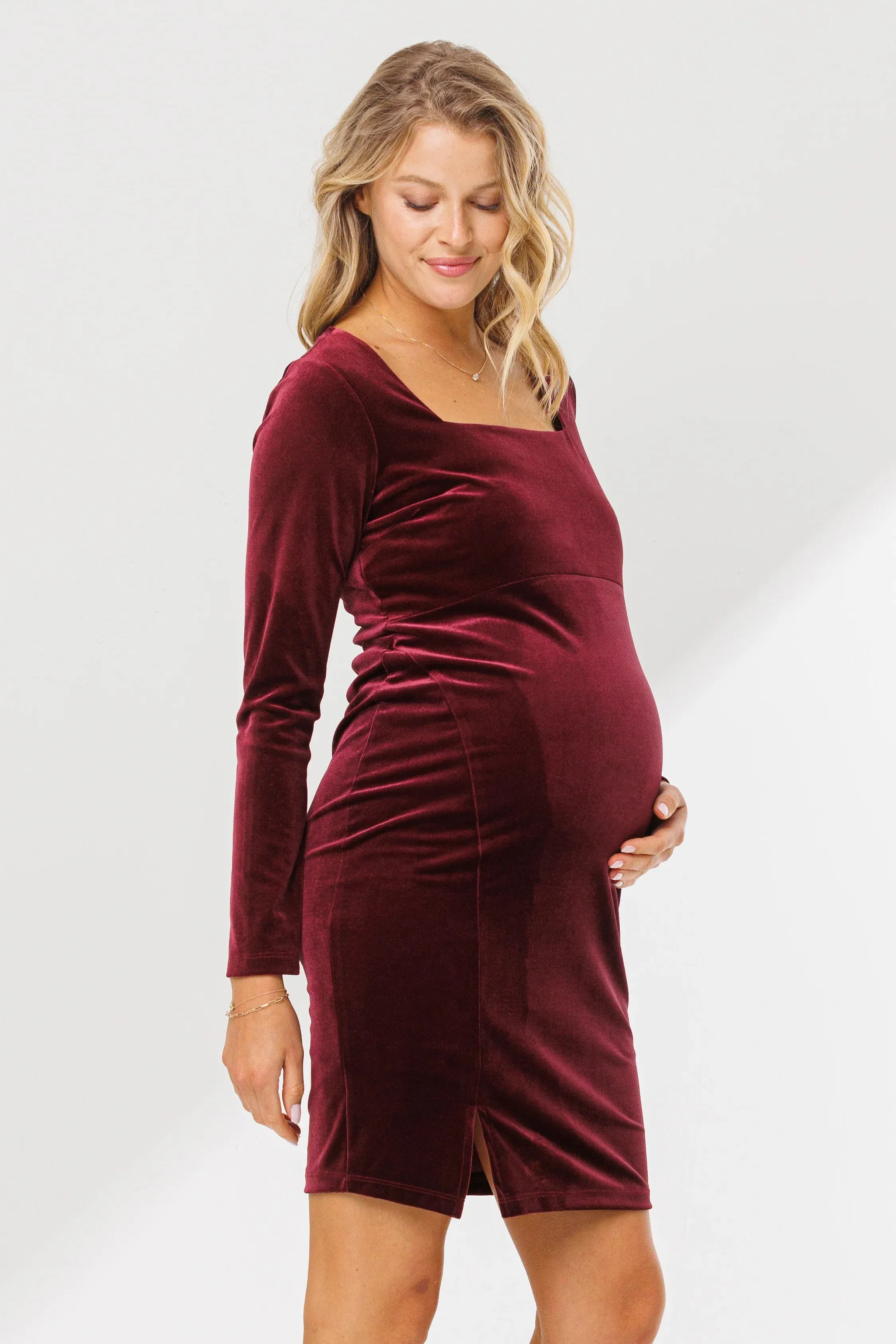 Velvet Red Square Neck Dress