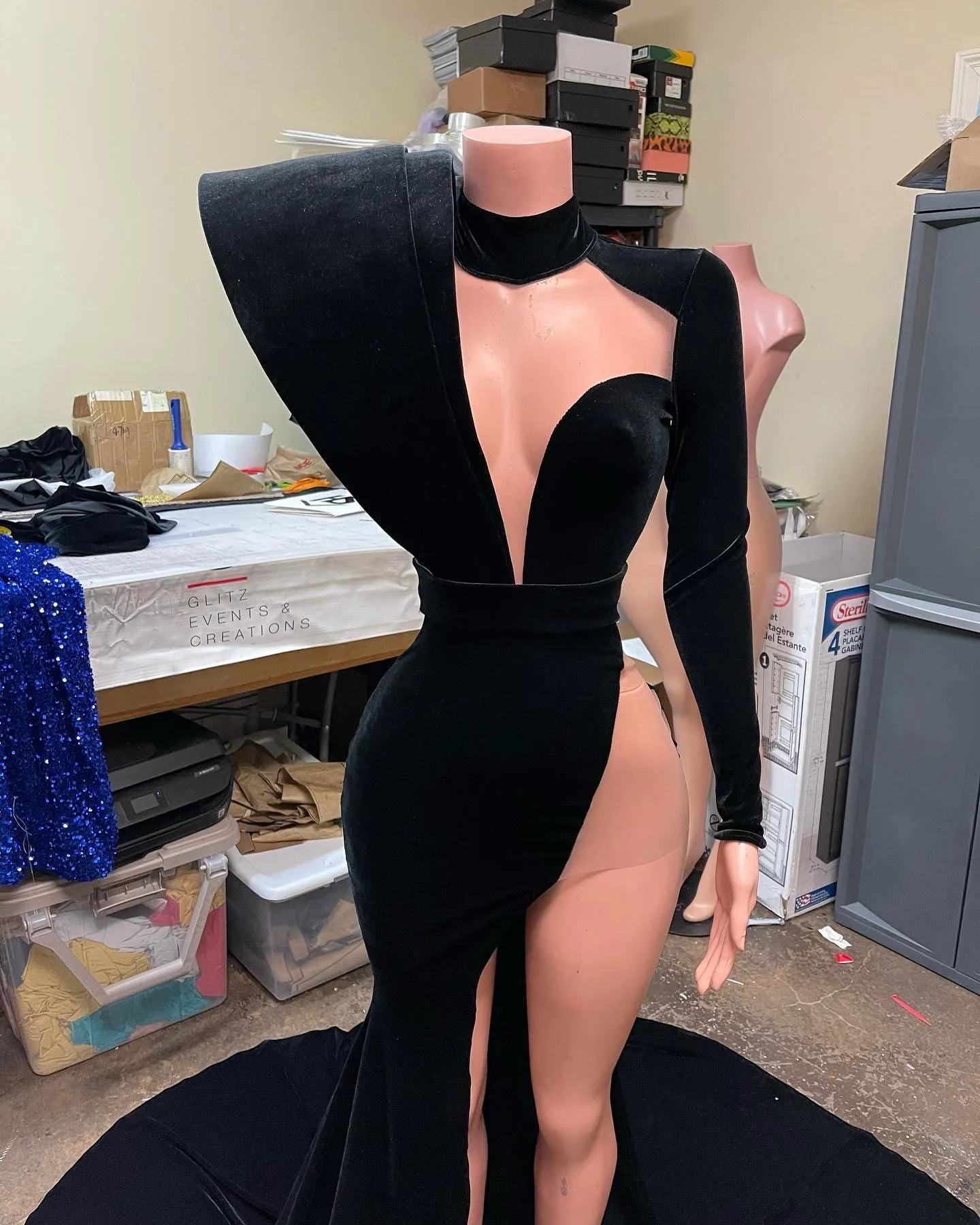Velvet Structure Shoulder Gown