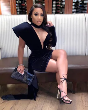 Velvet Structure Shoulder Mini Dress
