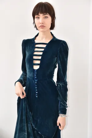 Vintage 1930’s Sapphire Blue Silk Velvet Cage Front Gown