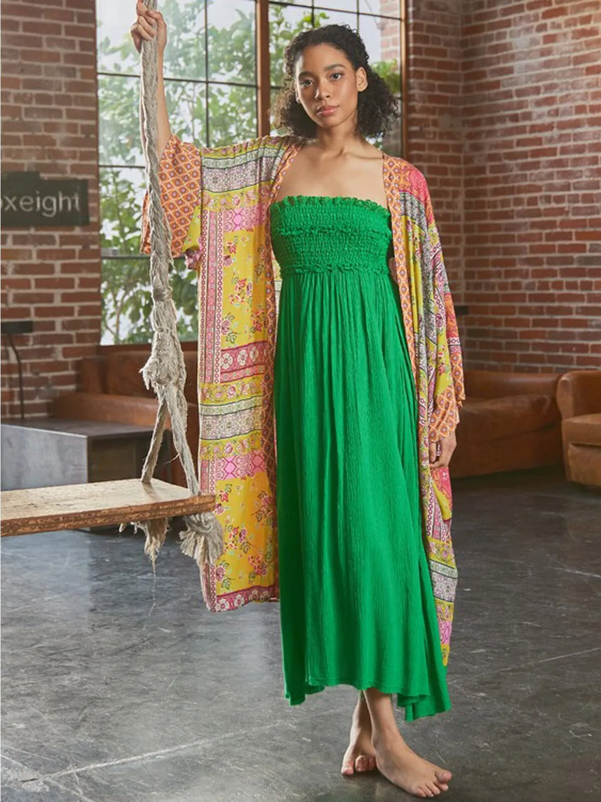 WOMEN'S 3/4 SLEEVE OPEN FRONT MULTI PRINT KIMONO