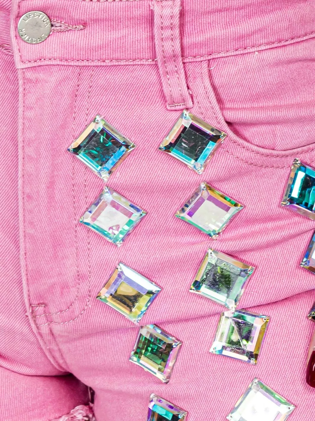WOMEN'S BUTTON CLOSURE POCKETS STUDS STRETCH DENIM SHORTS
