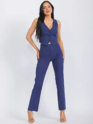 WOMEN'S BUTTON CLOSURE POCKETS WIDE LEG PANTS