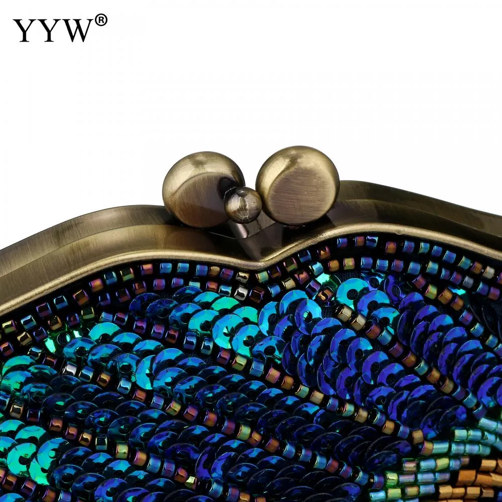 Women'S Clutches Evening Bags with Handle Peacock Pattern Sequins Beaded Bridal Handbags Luxury Lady Shoulder Messenger Purse