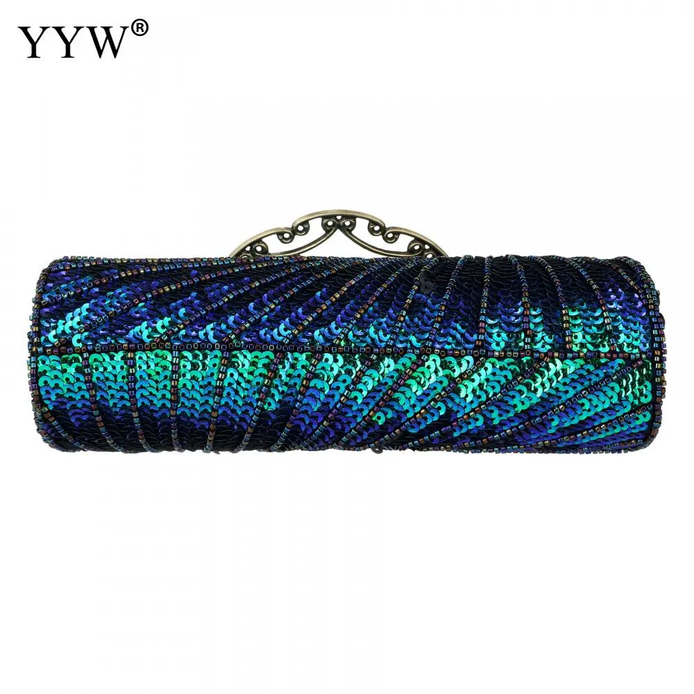 Women'S Clutches Evening Bags with Handle Peacock Pattern Sequins Beaded Bridal Handbags Luxury Lady Shoulder Messenger Purse