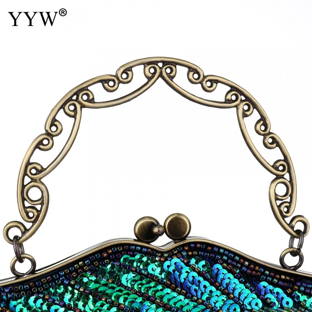 Women'S Clutches Evening Bags with Handle Peacock Pattern Sequins Beaded Bridal Handbags Luxury Lady Shoulder Messenger Purse