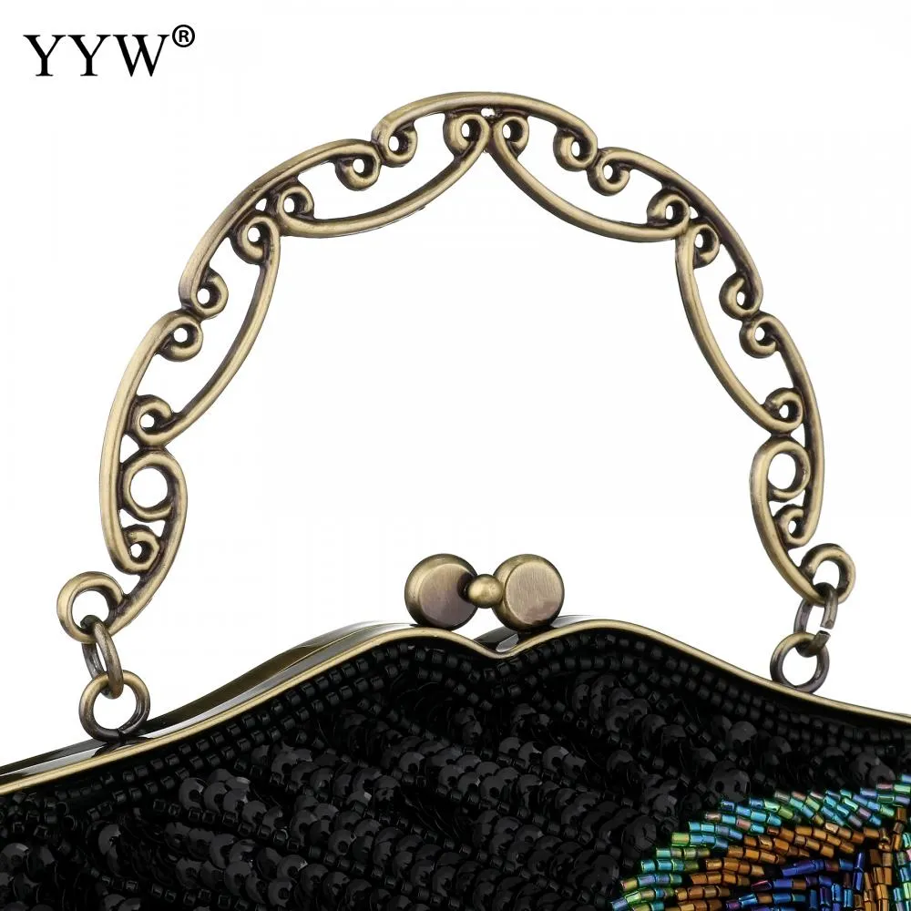 Women'S Clutches Evening Bags with Handle Peacock Pattern Sequins Beaded Bridal Handbags Luxury Lady Shoulder Messenger Purse