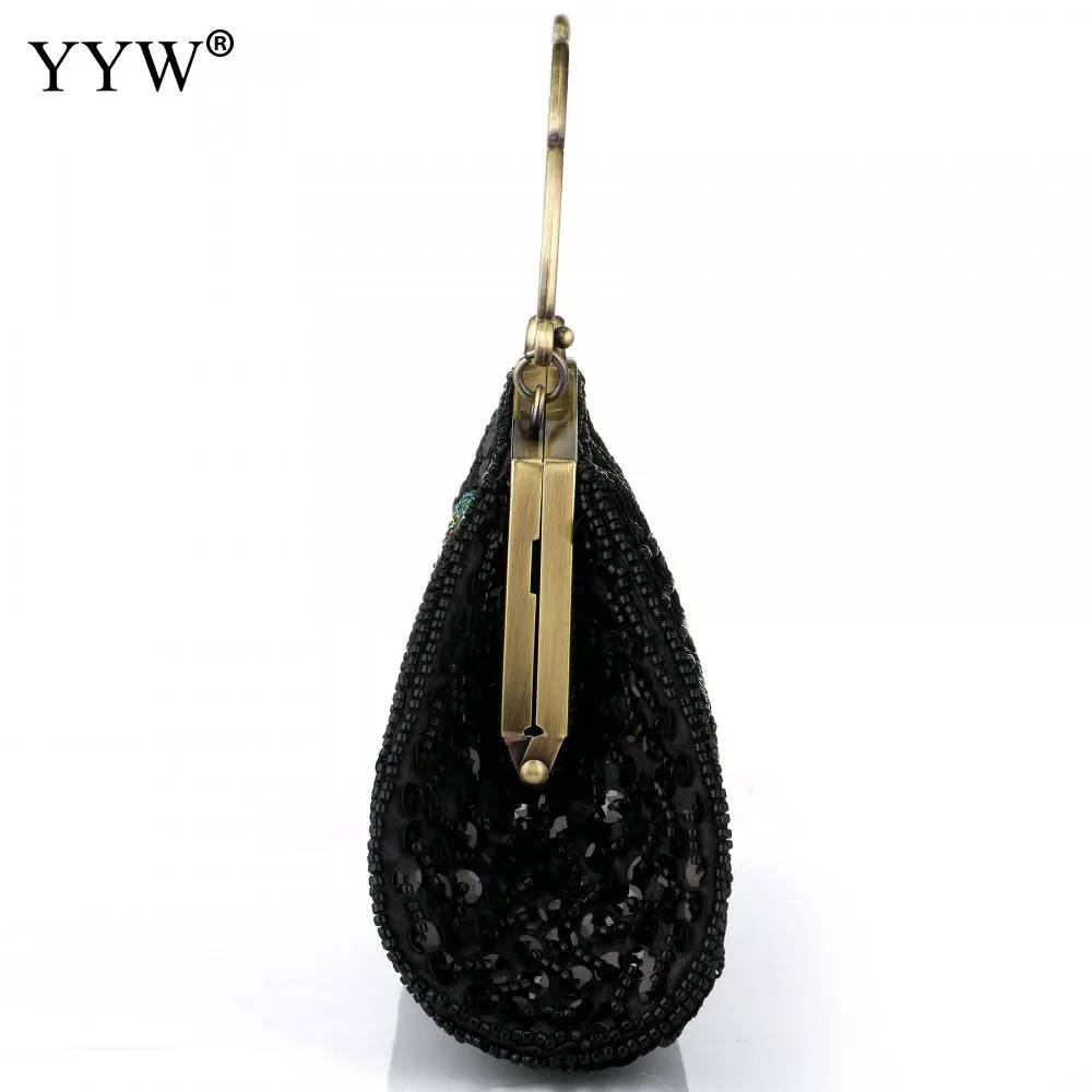 Women'S Clutches Evening Bags with Handle Peacock Pattern Sequins Beaded Bridal Handbags Luxury Lady Shoulder Messenger Purse