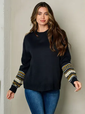 WOMEN'S LONG MULTI PRINT SLEEVE PULLOVER SWEATER