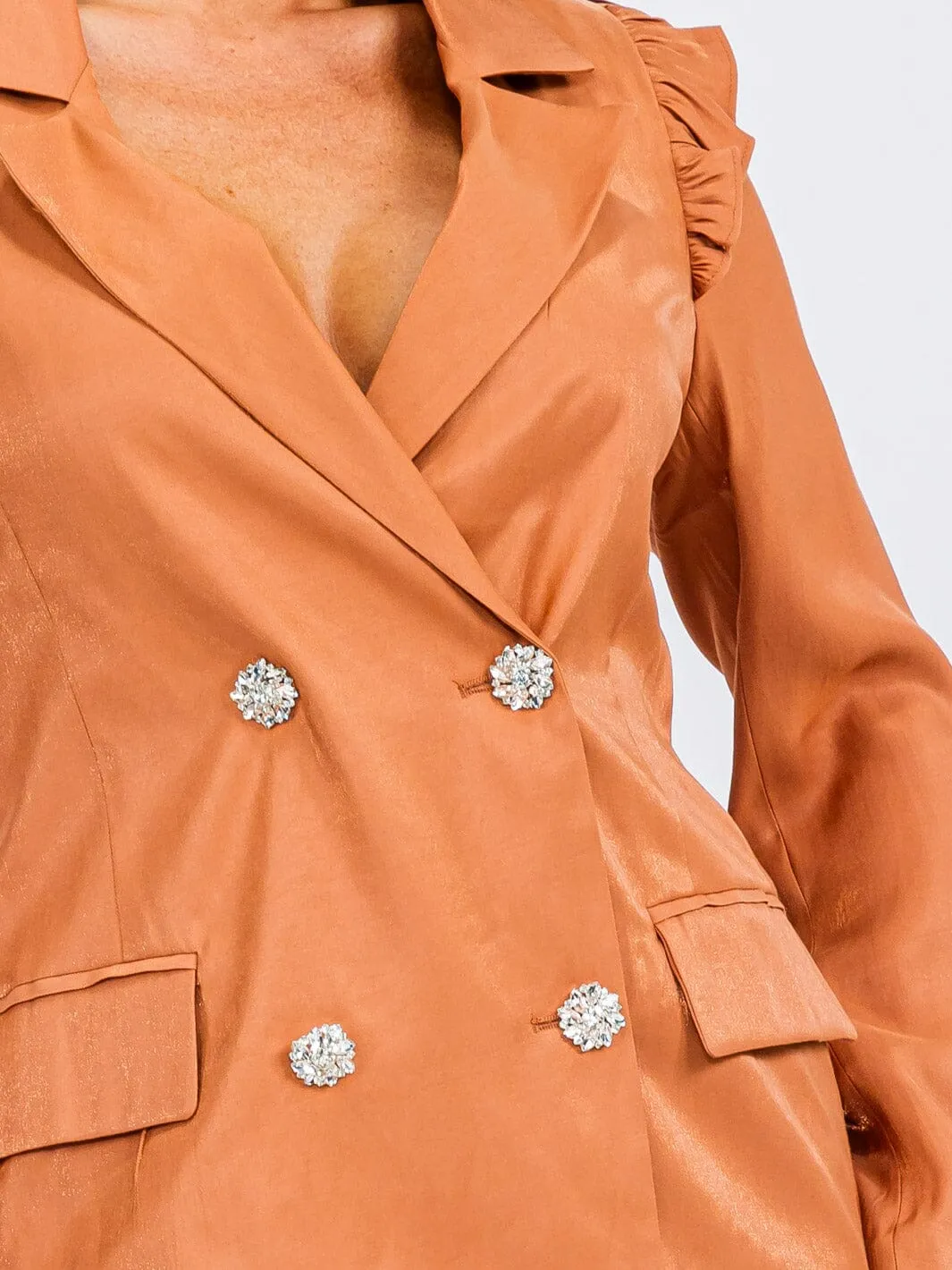 WOMEN'S LONG PUFF SLEEVE BUTTON CLOSURE WRAP MINI DRESS