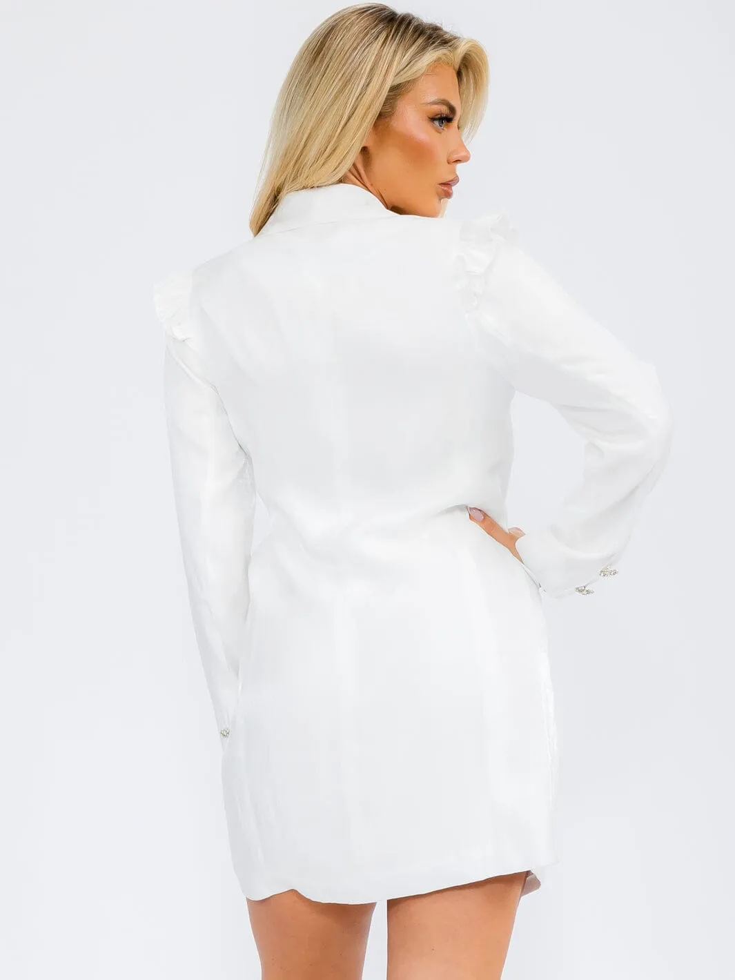 WOMEN'S LONG PUFF SLEEVE BUTTON CLOSURE WRAP MINI DRESS