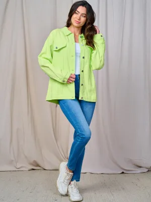 WOMEN'S LONG SLEEVE BUTTON CLOSURE FRONT POCKETS SEQUINS STAR COLORBLOCK DENIM JACKET