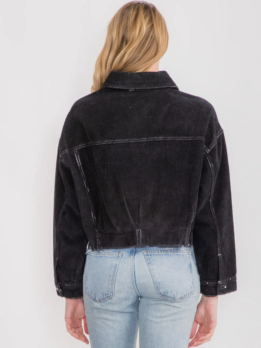 WOMEN'S LONG SLEEVE BUTTON UP FRONT POCKETS CORDUROY JACKET