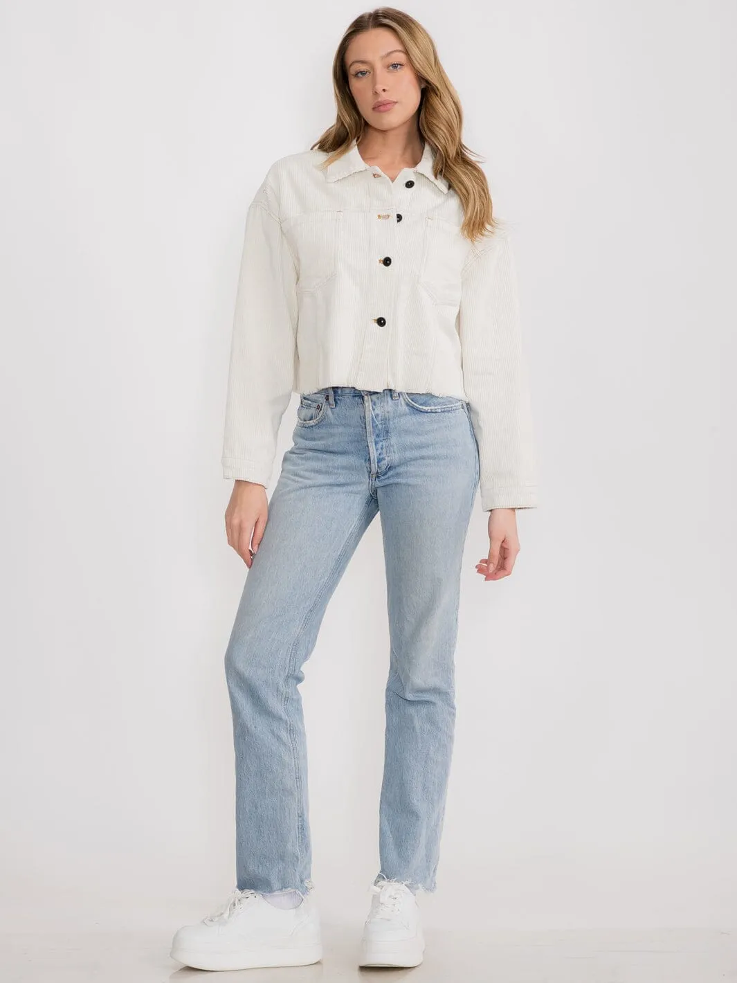 WOMEN'S LONG SLEEVE BUTTON UP FRONT POCKETS CORDUROY JACKET