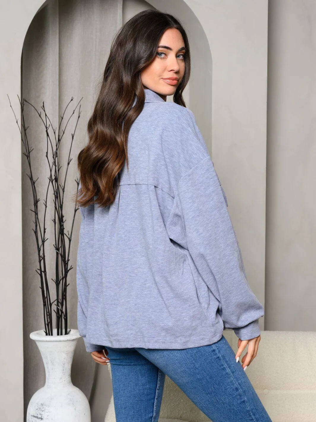 WOMEN'S LONG SLEEVE BUTTON UP FRONT POCKETS JACKET