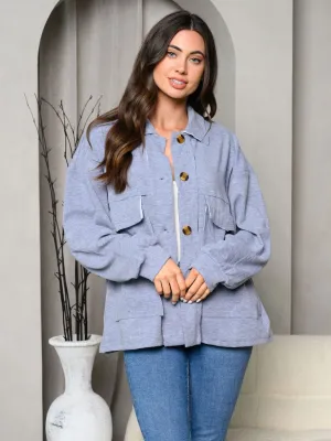 WOMEN'S LONG SLEEVE BUTTON UP FRONT POCKETS JACKET