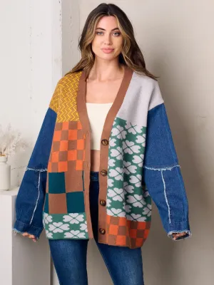 WOMEN'S LONG SLEEVE BUTTON UP MULTI PRINT JACKET