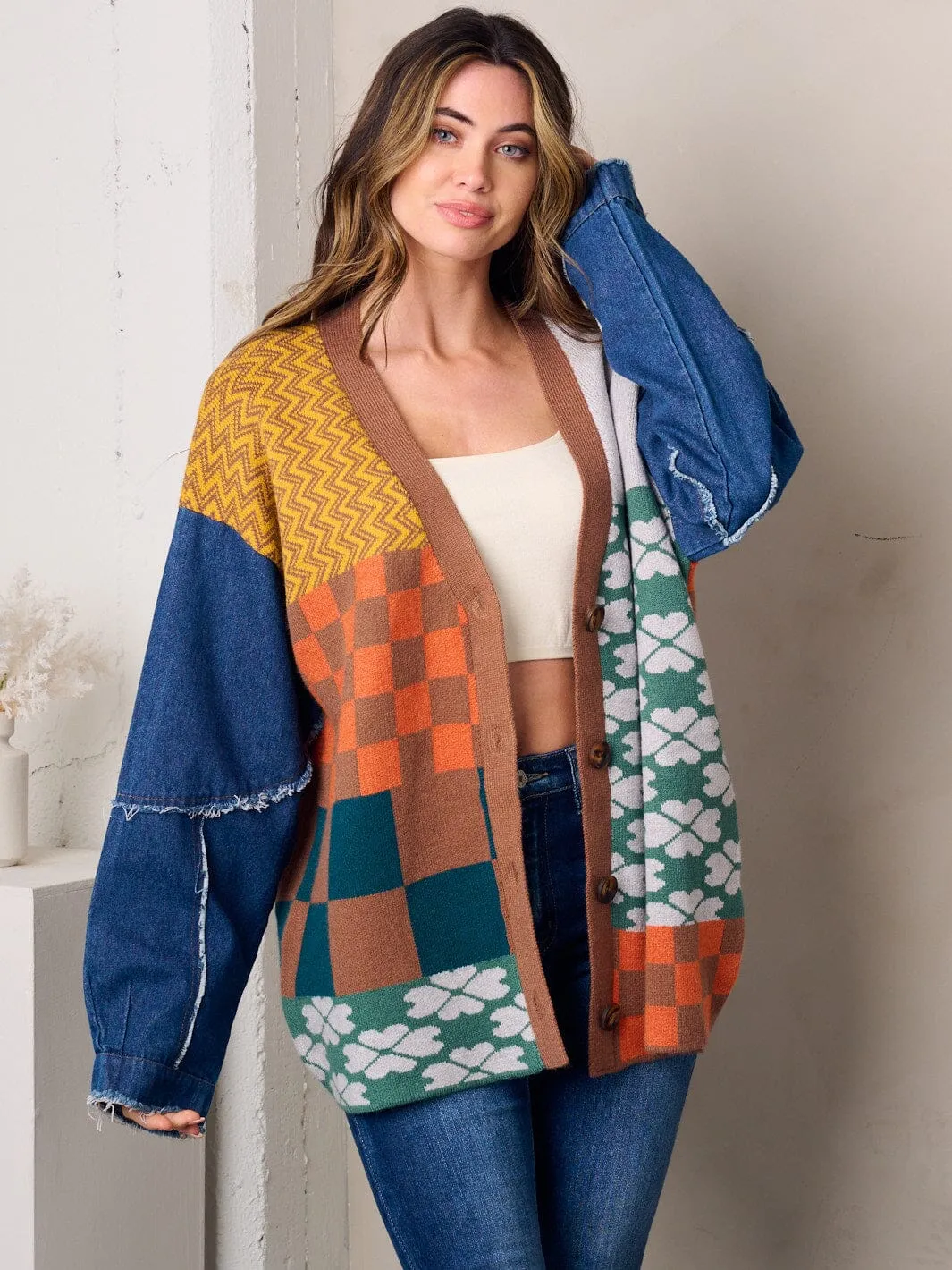 WOMEN'S LONG SLEEVE BUTTON UP MULTI PRINT JACKET