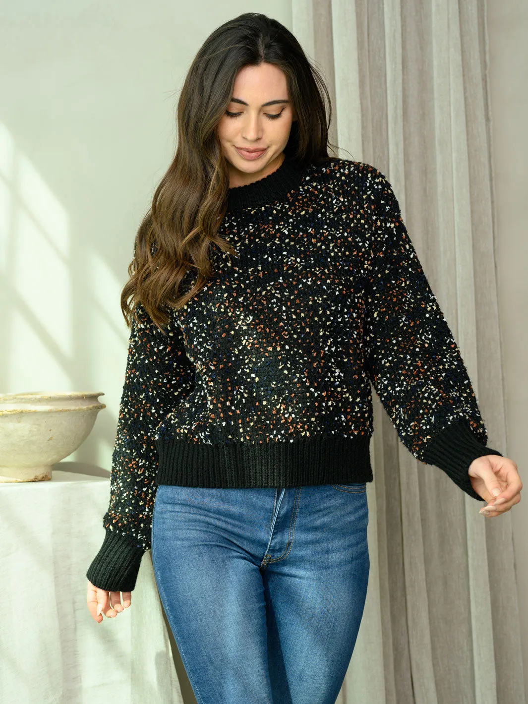 WOMEN'S LONG SLEEVE MULTI COLOR KNIT PULLOVER SWEATER