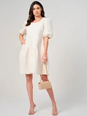 WOMEN'S SHORT PUFF SLEEVE TIERED FRONT POCKETS MINI DRESS