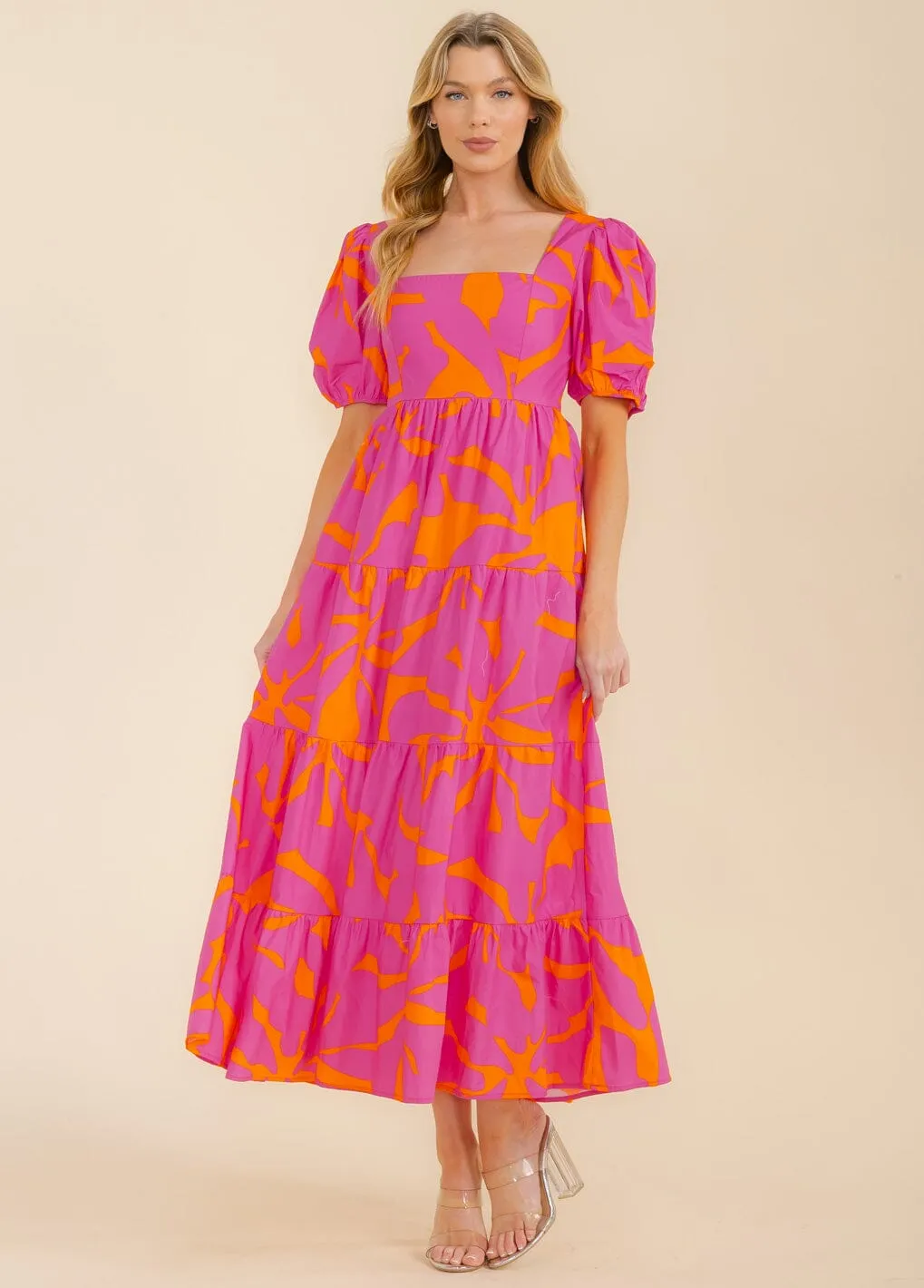 WOMEN'S SHORT SLEEVE BUTTON UP FRONT POCKETS FLORAL MAXI DRESS