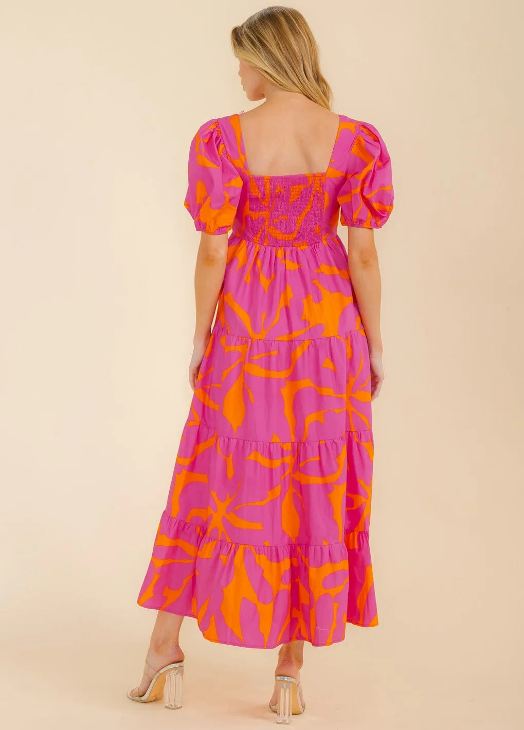 WOMEN'S SHORT SLEEVE BUTTON UP FRONT POCKETS FLORAL MAXI DRESS