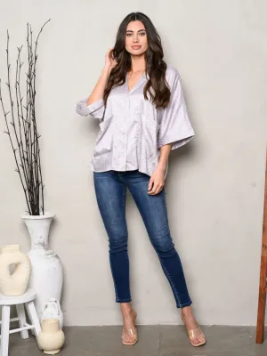 WOMEN'S SHORT SLEEVES BUTTON UP FRONT POCKETS TOP
