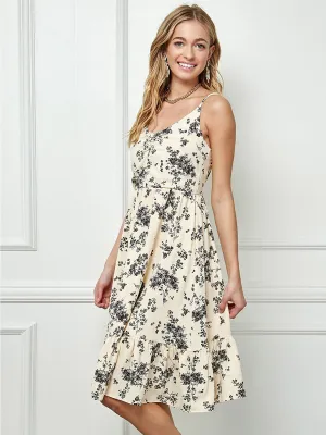 WOMEN'S SLEEVELESS FLORAL PRINT FIT & FLARE MIDI DRESS