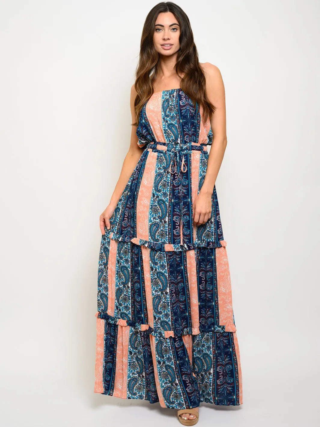 WOMEN'S SLEEVELESS MULTI PRINT MAXI DRESS