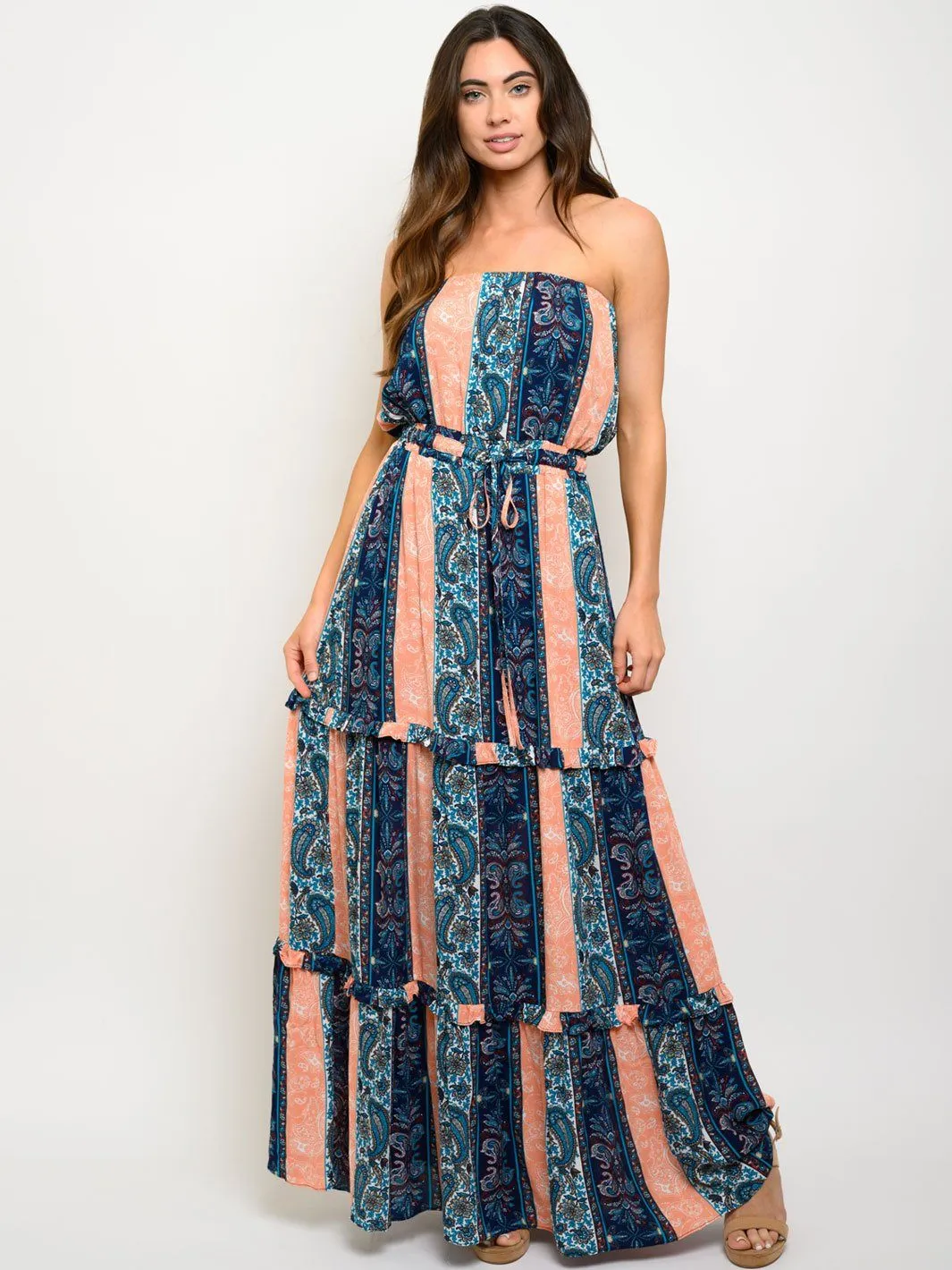 WOMEN'S SLEEVELESS MULTI PRINT MAXI DRESS