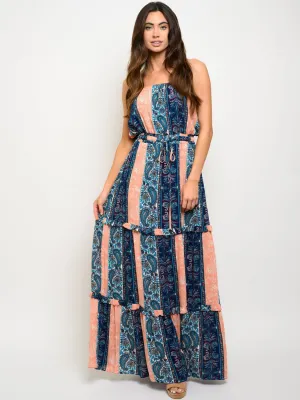 WOMEN'S SLEEVELESS MULTI PRINT MAXI DRESS