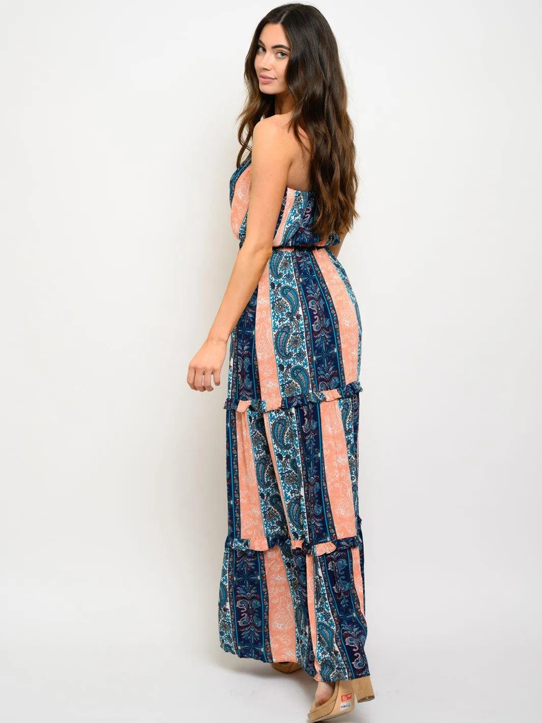 WOMEN'S SLEEVELESS MULTI PRINT MAXI DRESS