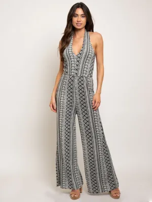 WOMEN'S V-NECK MULTI PRINT JUMPSUIT