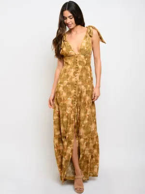 WOMEN'S V-NECK MULTI PRINT MAXI DRESS