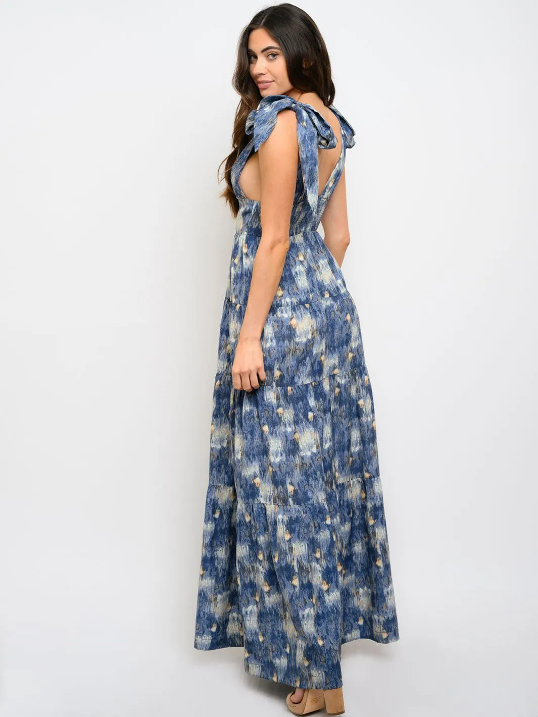 WOMEN'S V-NECK MULTI PRINT MAXI DRESS