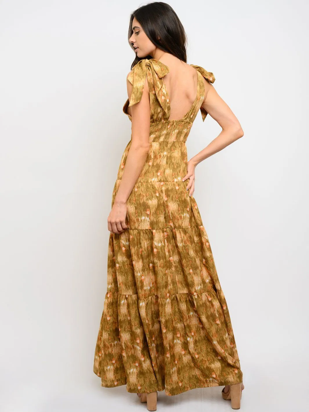 WOMEN'S V-NECK MULTI PRINT MAXI DRESS