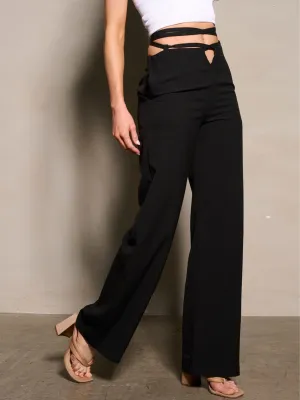 WOMEN'S ZIP UP POCKETS WIDE LEG PANTS