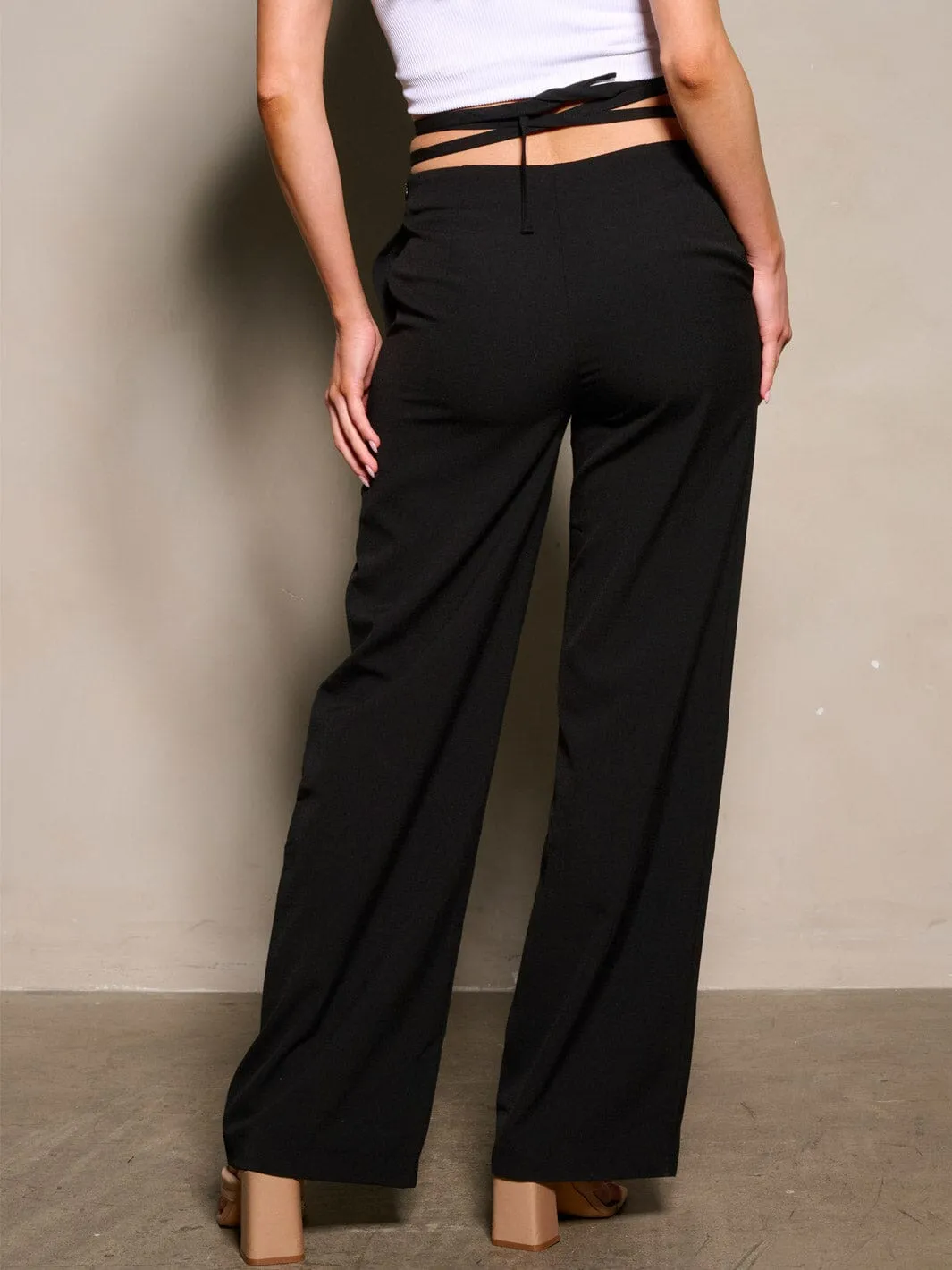 WOMEN'S ZIP UP POCKETS WIDE LEG PANTS