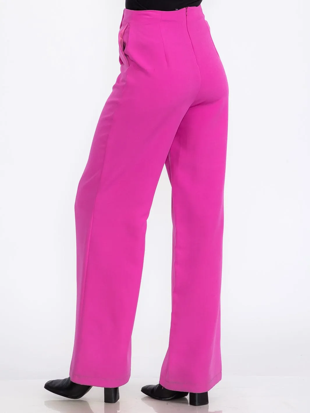 WOMEN'S ZIPPER CLOSURE FRONT POCKETS WIDE LEG PANTS