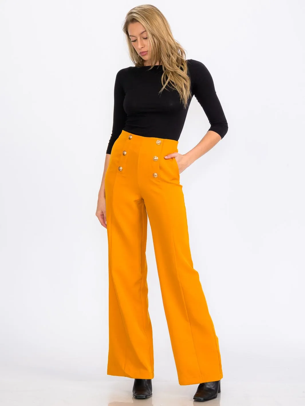 WOMEN'S ZIPPER CLOSURE FRONT POCKETS WIDE LEG PANTS