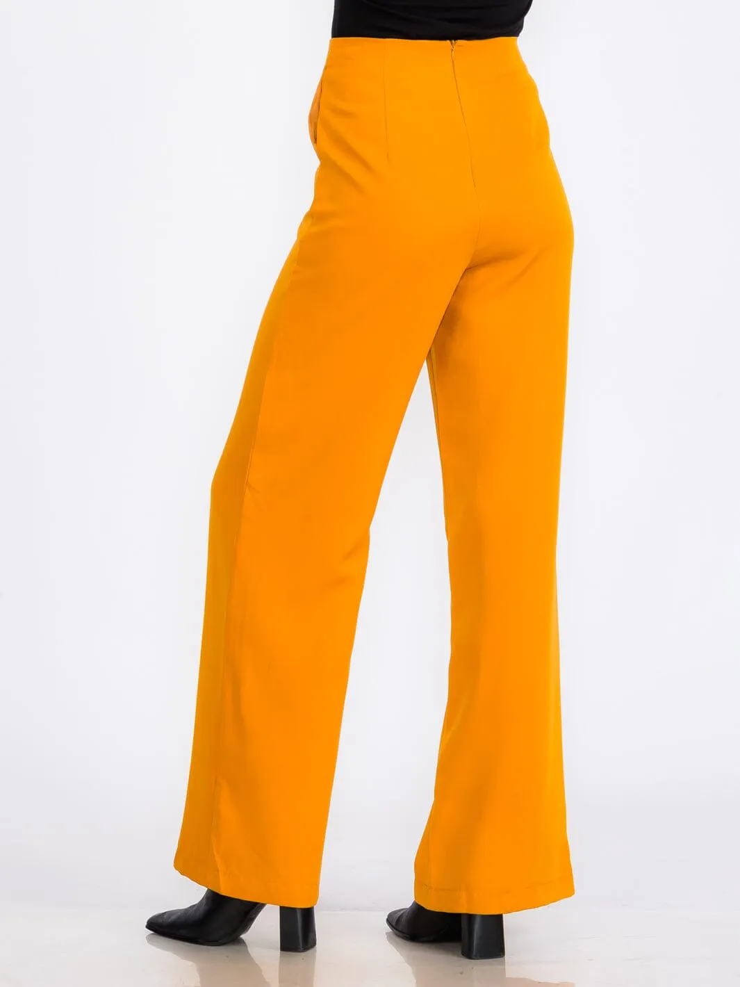 WOMEN'S ZIPPER CLOSURE FRONT POCKETS WIDE LEG PANTS